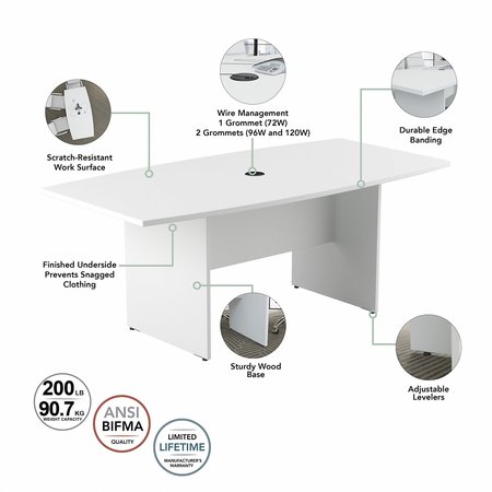 Bush Business Furniture 96W x 42D Boat Shaped Conference Table W/ Wood Base in White 99TB9642WHK